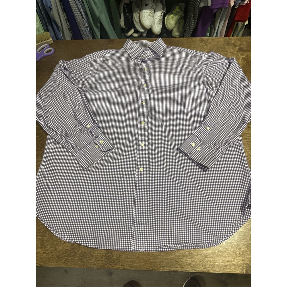 VTG Polo Ralph Lauren Shirt Mens 17.5 34/35 Regent Long Sleeve Purple Gingham